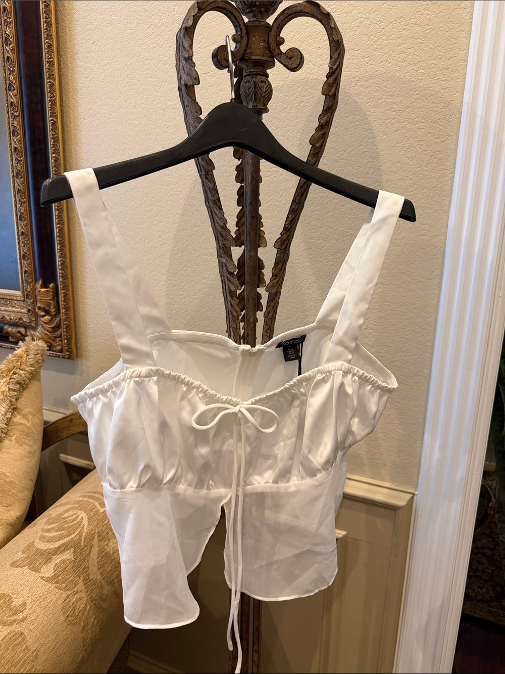 Boohoo White Tie-Front Bustier Crop Top - size 12 NWT